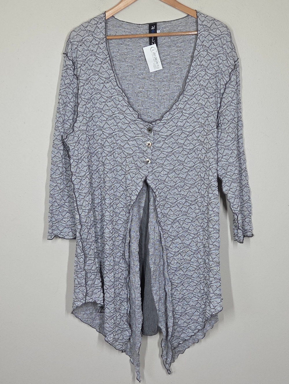 NWT Noblu Textured Asymmetrical Button Half Open Flowy Top Lagenlook Artsy L
